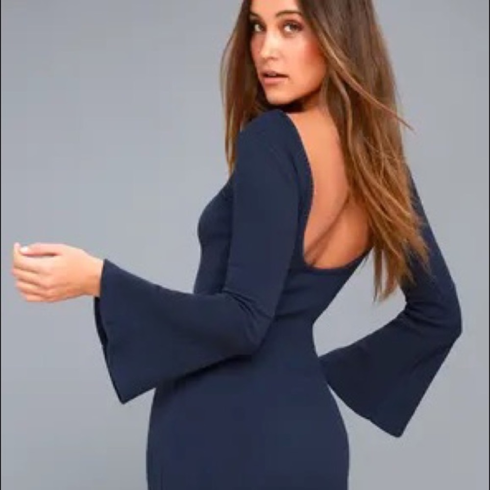 Flair Play Navy Blue Bodycon Midi Sweater Dress